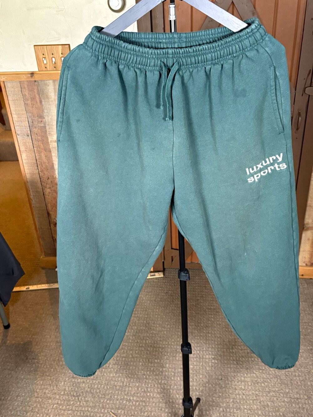 Absente Men's Green Fleece Jogger Sweatpants Drawstring Pockets Logo L Regular